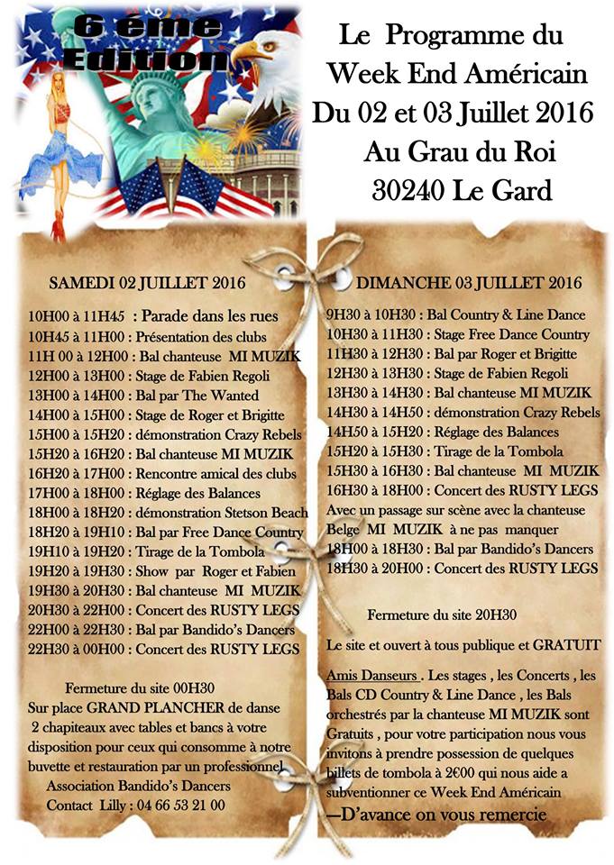 PROGRAMME DU FESTIVAL AMERICAIN DU 02 ET 03 JUILLET  du grau du roi