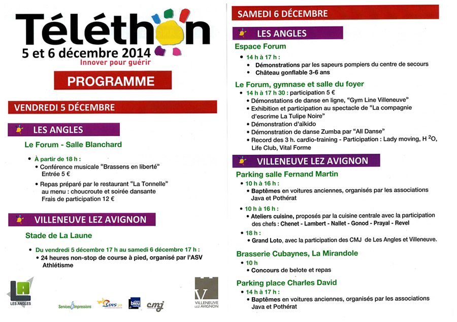 programme téléthon villeneuve les angles